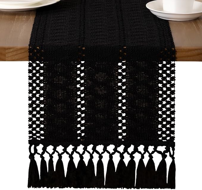 MLMW Boho Table Runner Black Table Runner 72 inches Spring Easter Short Coffee by MLMW