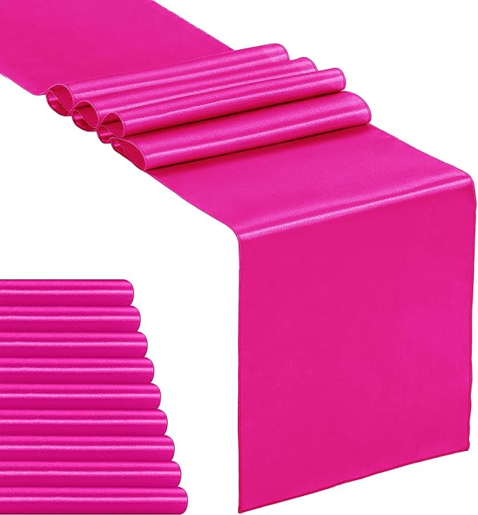 10-Pack Satin Table Runner Fuchsia 12 x 108 inches Long, Table Runners by Hahuho