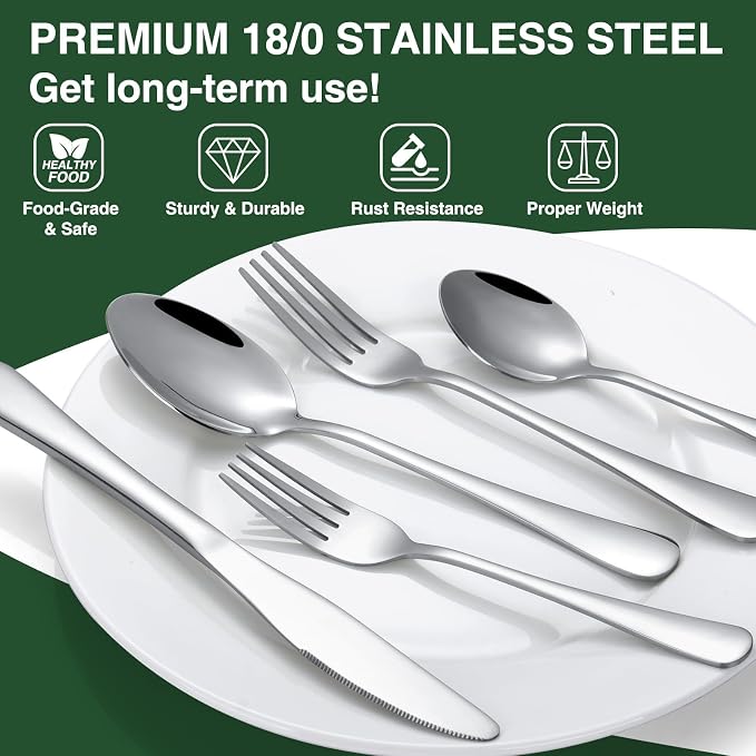 60-Piece Silverware Set with Organizer, AIVIKI Stainless Steel Flatware Set - Image 2