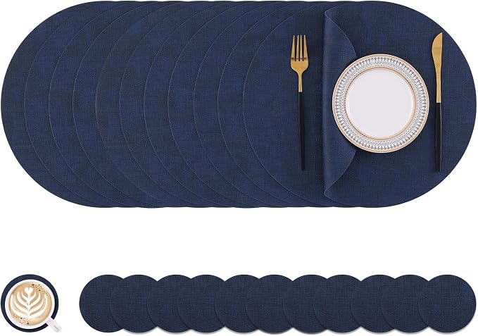 Homaxy Round Faux Leather Placemats and Coasters, Wipeable Place Mats, by Homaxy