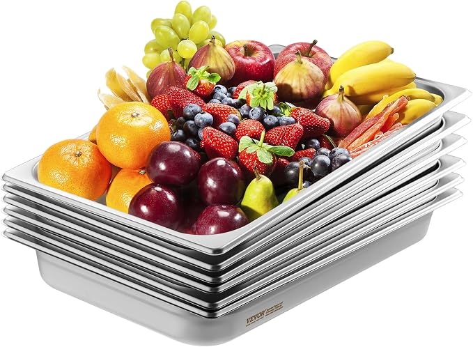 VEVOR 6 Pack Stainless Steel Hotel Pans, 2.5-Inch Deep 0.8mm Thick Commercial by VEVOR