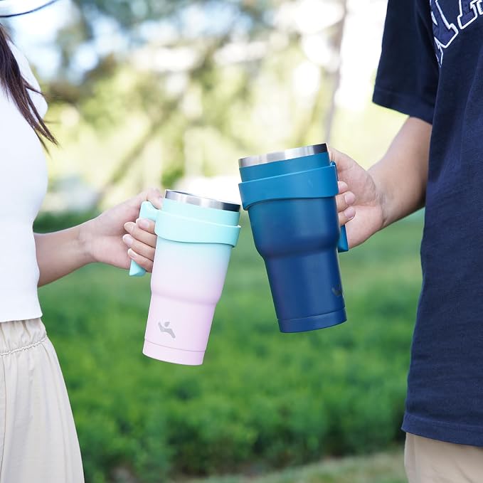 Konokyo 40 oz Tumbler with Handle and Straw, Insulated Travel Mug | Gum; - Image 6