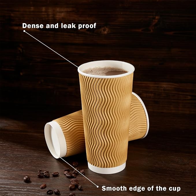 Clawsoff 90 Pack 16 oz Disposable Paper Coffee Cups Insulated Champagne | - Image 4