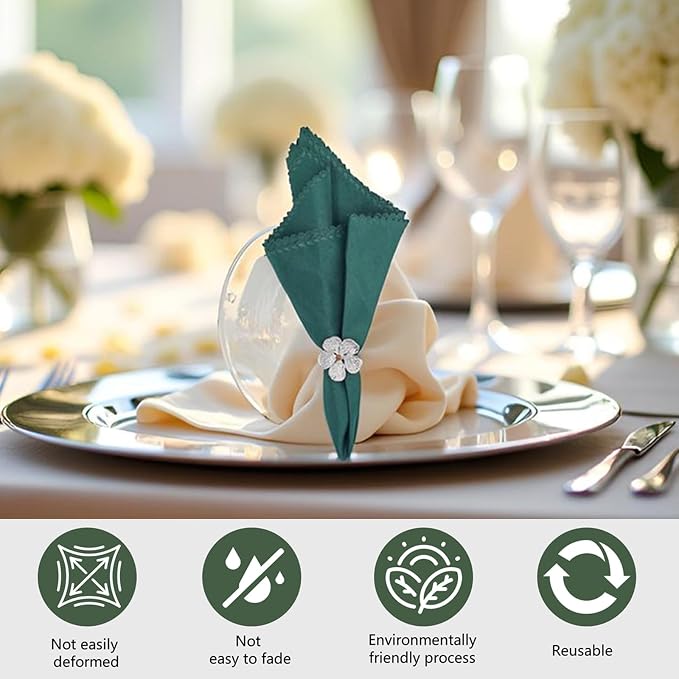 12pcs Silver Plum Blossom Napkin Rings, Elegant Flower Napkin Ring Silver Holder - Image 6