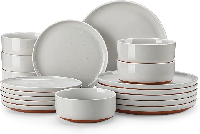 MALACASA Plates and Bowls Sets, 18 Pieces Modern Ceramic Dinnerware Set by MALACASA