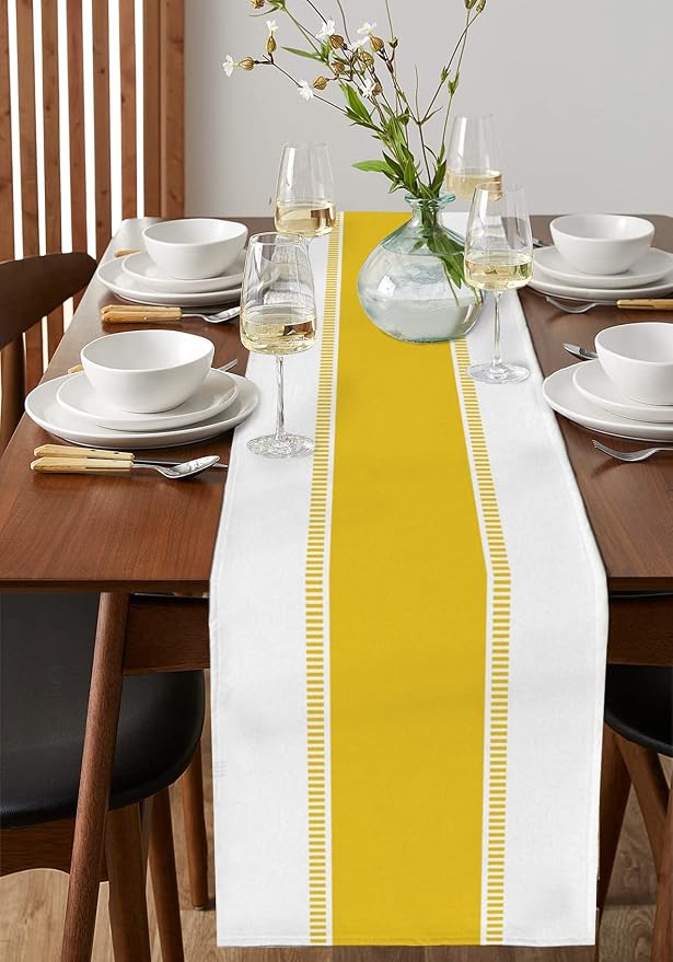 Yellow Table Runners 36 inches Long, Modern Stripes Table Runner Farmhouse - Image 4
