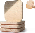 Stone Coasters Set 4PC Natural Travertine, Stone Drink Coaster by Unknown