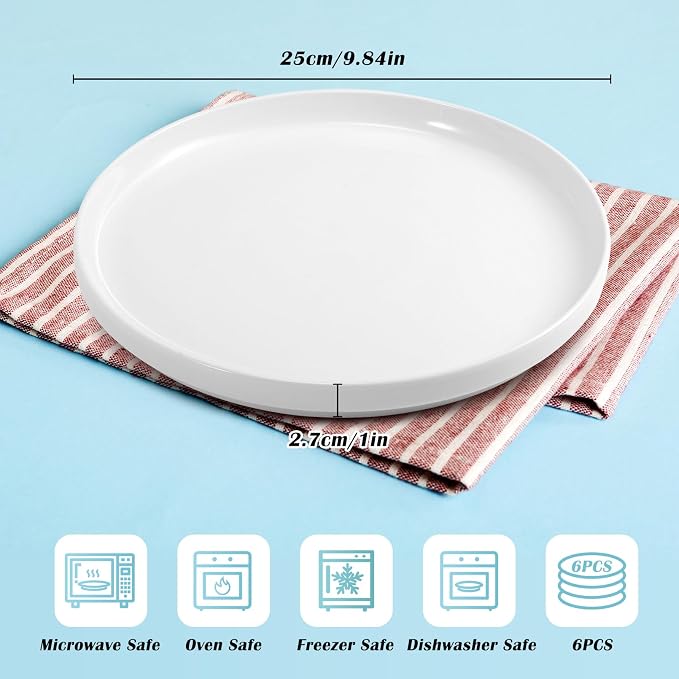 Set of 6 Porcelain Dinner Plates 10 Inch Round White | Ceramic Dinner Plate - Image 2