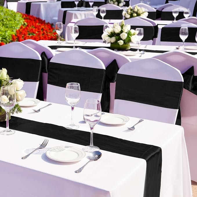 Aneco 12 Pack Satin Table Runner 12 x 108 Inch Black Long Wedding Satin Silk - Image 5