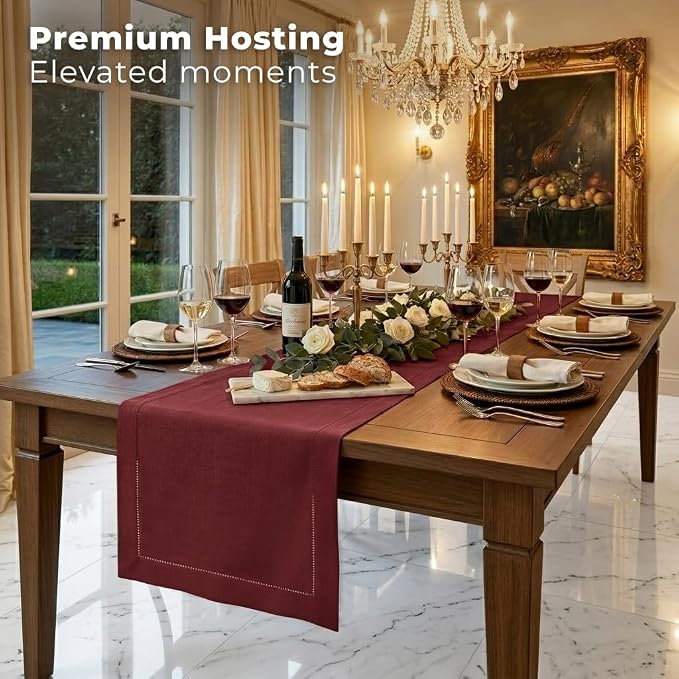 Signature Linen™ by D'Moksha Red Garnet Table Runner 72 Inches Long, 100% Pure - Image 3