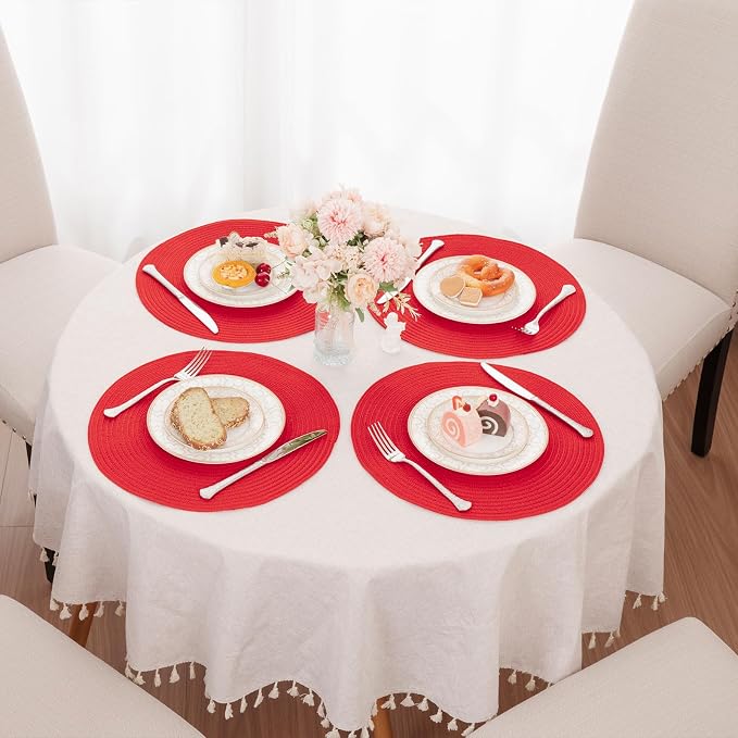 SHACOS 15 inch Round Placemats Set of 6 Braided Non Slip Washable Place Mats - Image 6