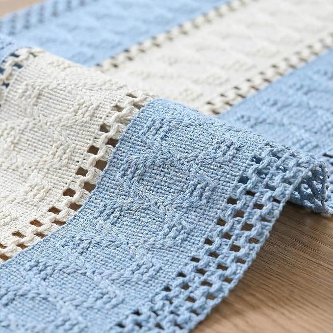 Artoid Mode Sky Blue Farmhouse Woven Table Runner 12x120 Inch | Holiday Rustic - Image 6