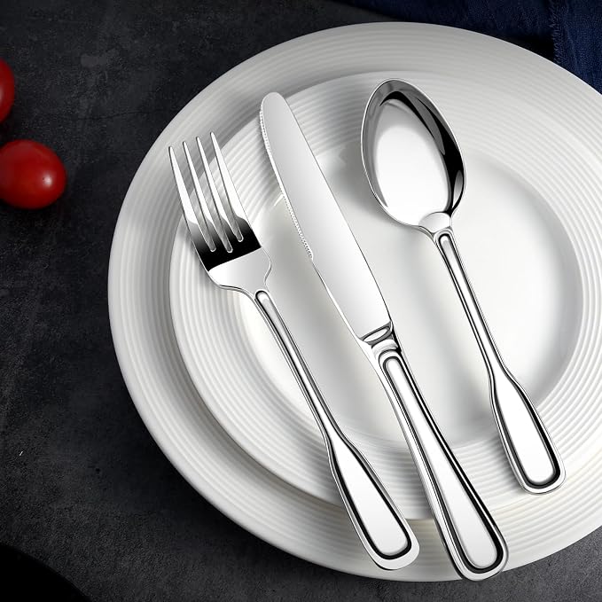 Silverware Set for 6, 30 Piece Boston Style Stainless Steel Flatware Set | - Image 4