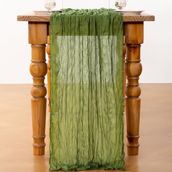 DeZerlor Olive Green Cheesecloth Table Runner 1 Pack Fall Runner | 120Inch - Image 5