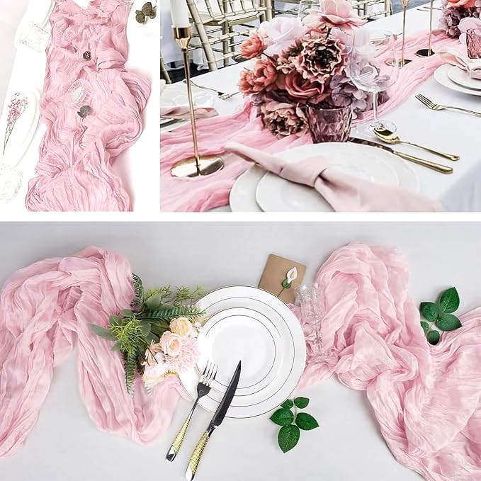 8 Pack Light Pink Cheesecloth Table Runner 20 x 120 inch Gauze Table Runners 10 - Image 5