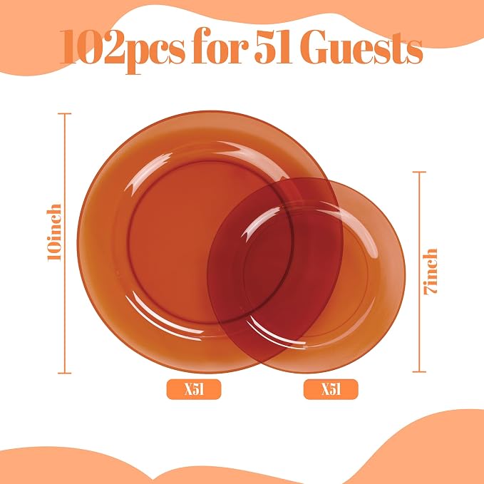 102 Pcs Clear Brown Plastic Plates - Image 4