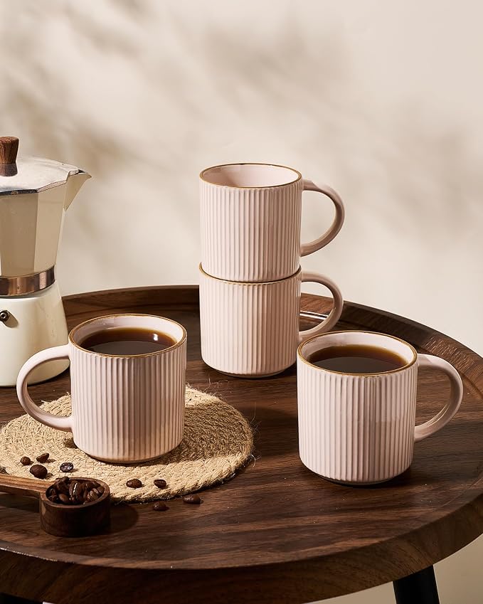 famiware Star Coffee Mug Set for 4, Handcrafted 12 oz Ceramic Stoneware Mugs - Image 3