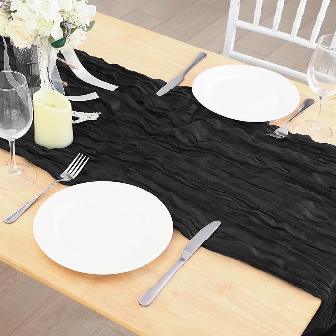 3 Pack Black Cheesecloth Table Runner 120 Inch Boho Wedding Decor | Cheesecloth - Image 7