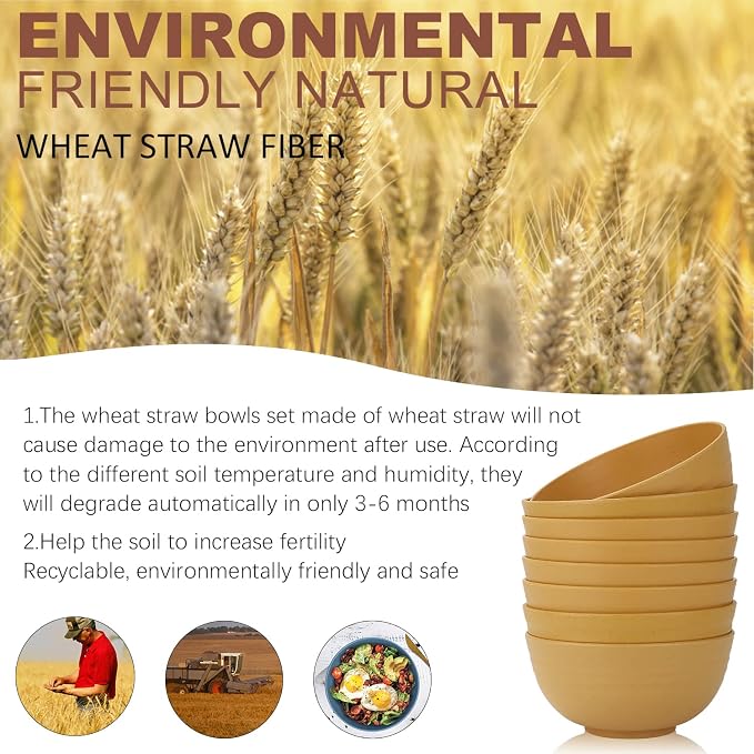 Unbreakable Cereal Bowls, Wheat Straw Bowl Set 8 PCS, Microwave and Dishwasher - Image 5