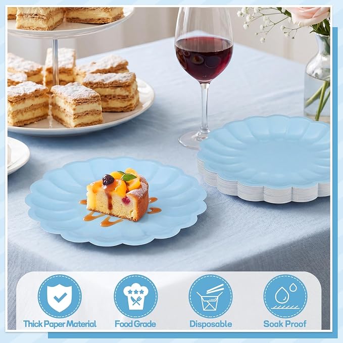 NatNarr 30 Pcs Light Blue Paper Plates 7.5 Inch Blue Plates - Image 4