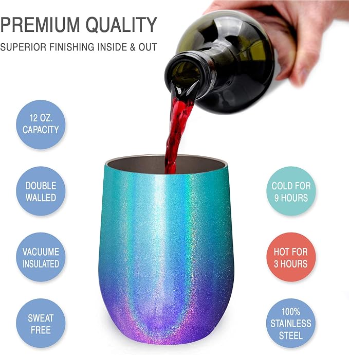 CHILLOUT LIFE 12 oz Stainless Steel Wine Tumblers 4 Pack - Image 2