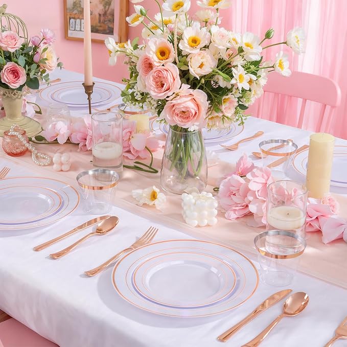 WELLIFE 600 PCS Rose Gold Disposable Dinnerware Set - Image 6
