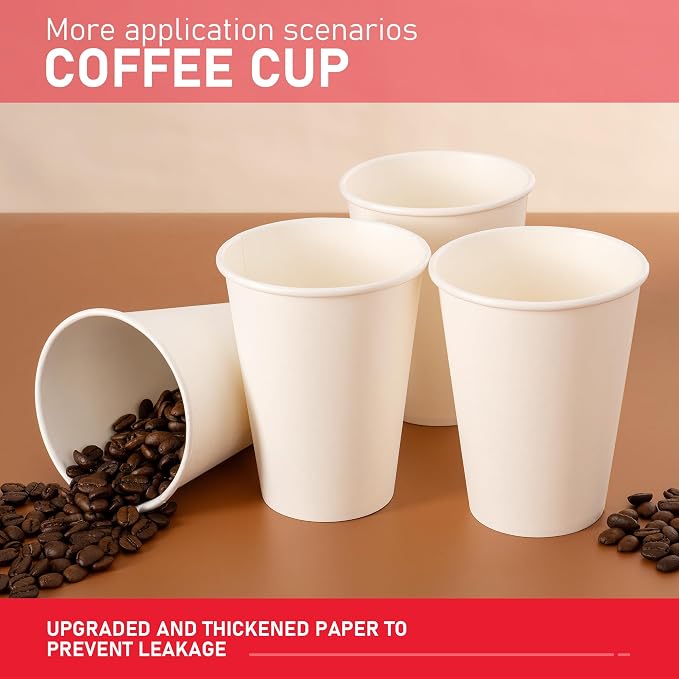 12 oz 1000 Pack Disposable Paper Coffee Cups, Hot Paper Cups, Thickened - Image 3