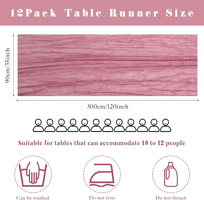 12 Pieces Dusty Rose Cheesecloth Table Runner 10FT Pink Runner - Image 3