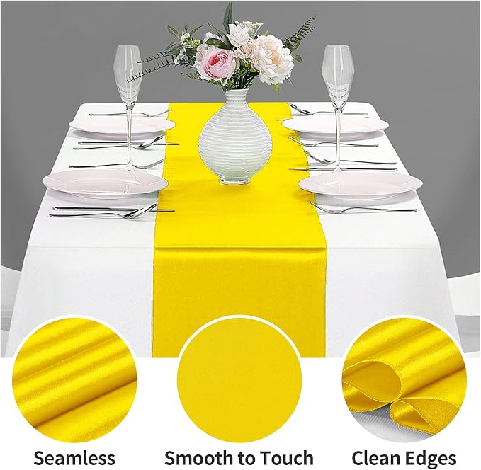 10-Pack Satin Table Runner Yellow 12 x 108 inches Long, Table Runners - Image 3