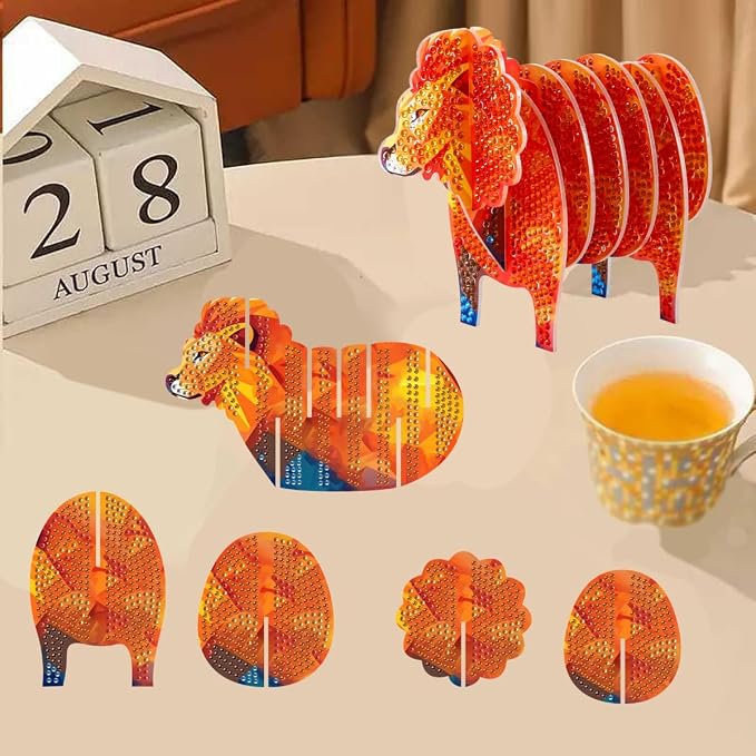 DDGYP Lion Diamond Art Coasters Kit, Interlocking Acrylic Animal Statue - Image 5