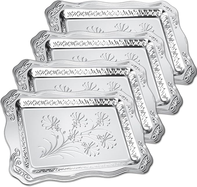 4 Pack 16.3" x 11.4" Large Silver Serving Trays by Ferrochef