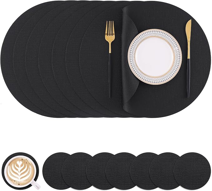 Homaxy Round Faux Leather Placemats and Coasters, Wipeable Place Mats, by Homaxy