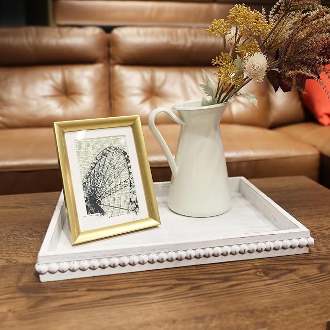 Hrastany Wood Decorative Coffee Table Serving Tray, Farmhouse Rectangular Tray - Image 7