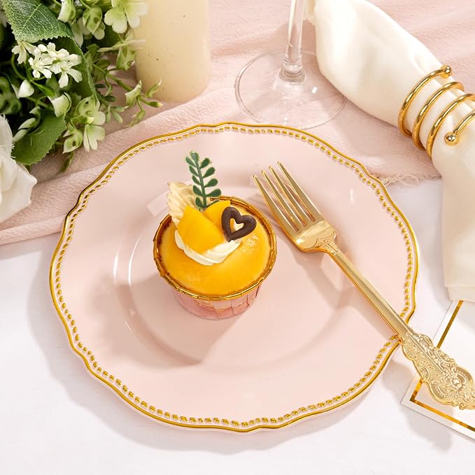 60 Pcs Pink Gold Dessert Plates - Image 4