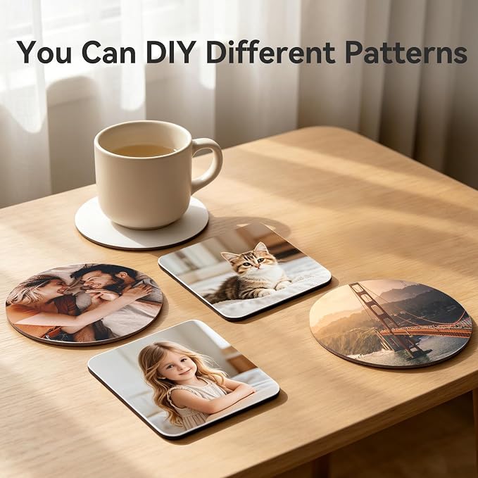 40 Pcs Sublimation Blank Coasters, Heat Transfer Wood Cork Coasters, 20 Round & - Image 7