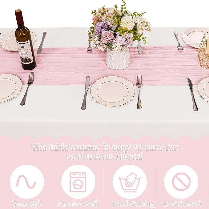 10 Pack Light Pink Cheesecloth Table Runner 10FT Boho Gauze Fabric Table Runner - Image 4