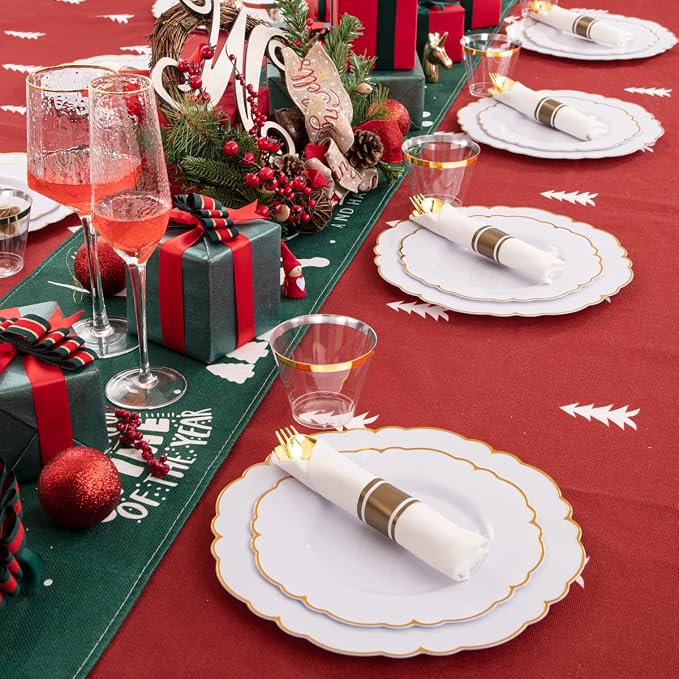 Morejoy 175PCS Gold Plastic Plates，White Gold Disposable Plates Sets | Include - Image 6