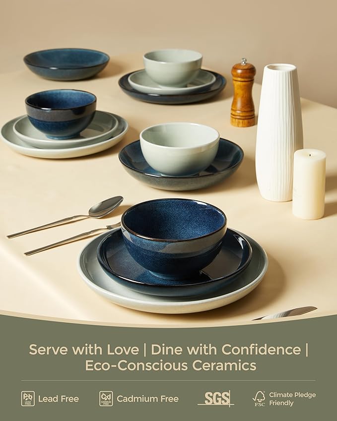 Santorini Mist Terracotta Reactive Glaze Plates and Bowls Sets, Stoneware - Image 7
