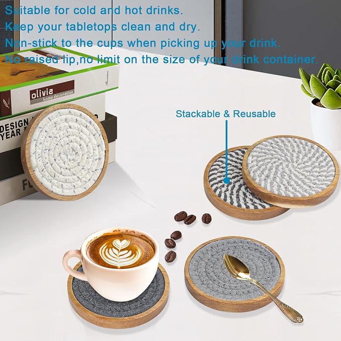Eykao 5 Pack Coasters for Drinks Absorbent, 4.3 inches Cork Coasters for Coffee - Image 4