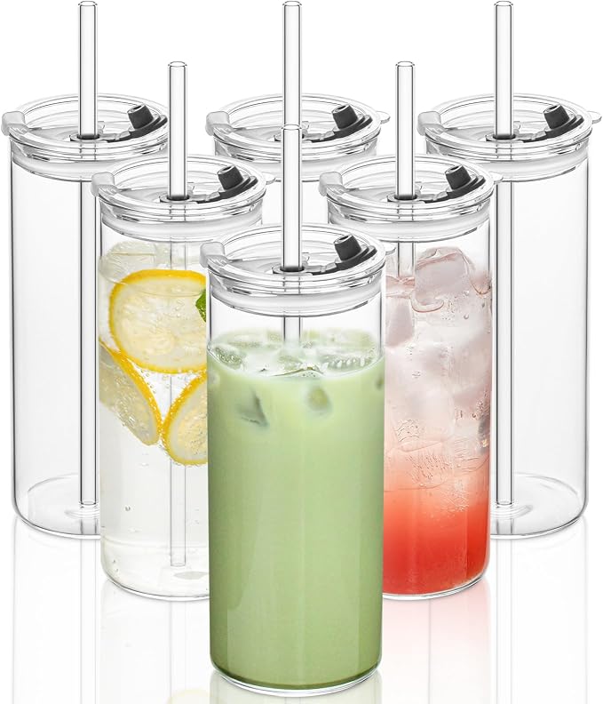 KEMORELA 6-Pack 18oz Large Round Glass Cups by KEMORELA