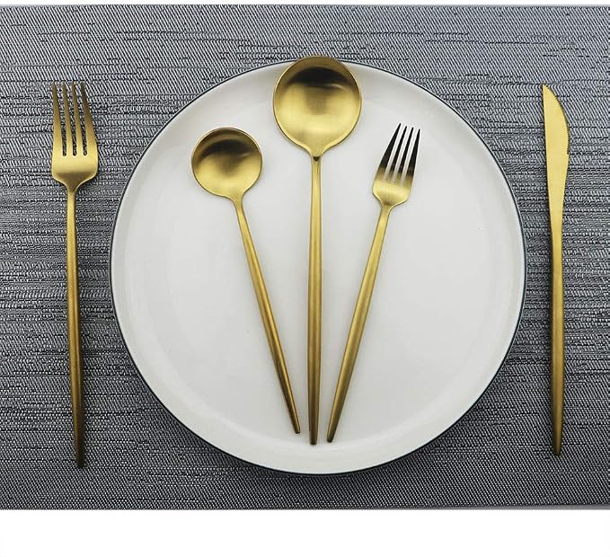 JASHII Luxury Gold Flatware, 5-piece Elegant Cute 18/10 Stainless Steel - Image 2