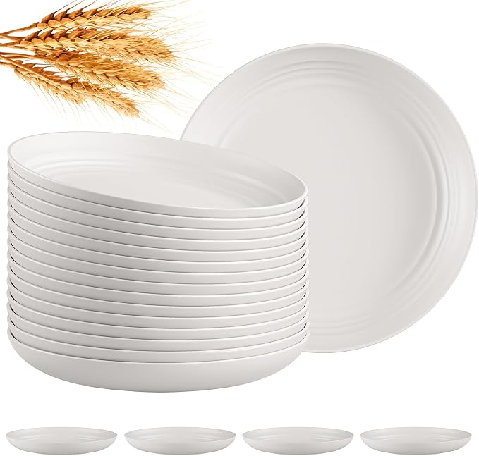 Quatish 16 PCS Unbreakable Reusable Plastic Plates, 8 inch Dishwasher & by Quatish