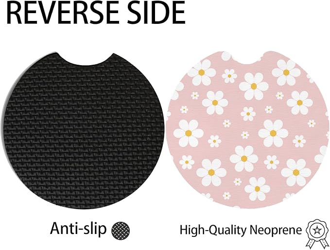 2pcs Cute White Flowers Car Coasters, Absorbent Universal neoprener Cup Holder - Image 4