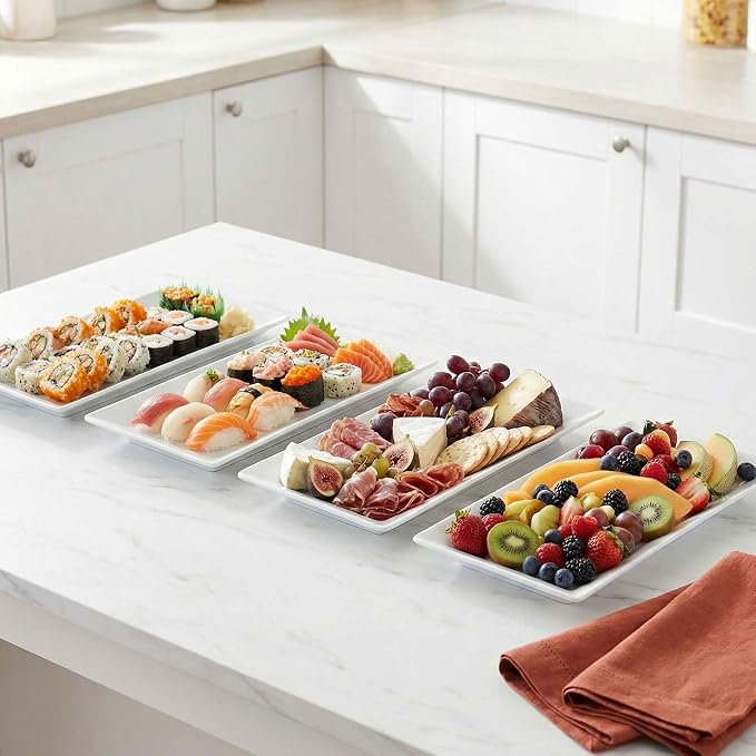 12" Serving Platters Set of 4, Ceramic Serving Tray, Stackable Large Party - Image 9