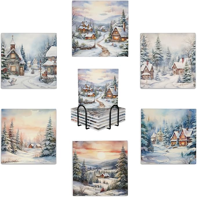 Coasters Set of 6, Coasters for Drinks Absorbent Stone by XCEWA