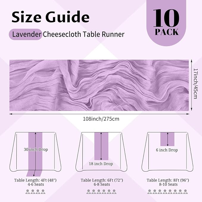 10 Pack Lavender Cheesecloth Table Runner 17x108 Inch Boho Gauze Cheese Cloth - Image 2