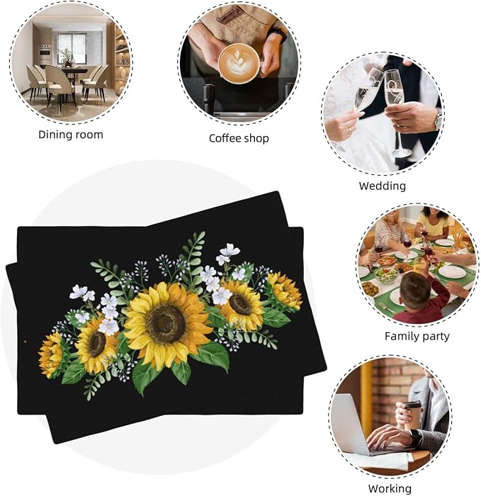 Fiokroo Sunflowers Wild Flowers Placemats Set of 6 Table Mats Table Tableware - Image 8