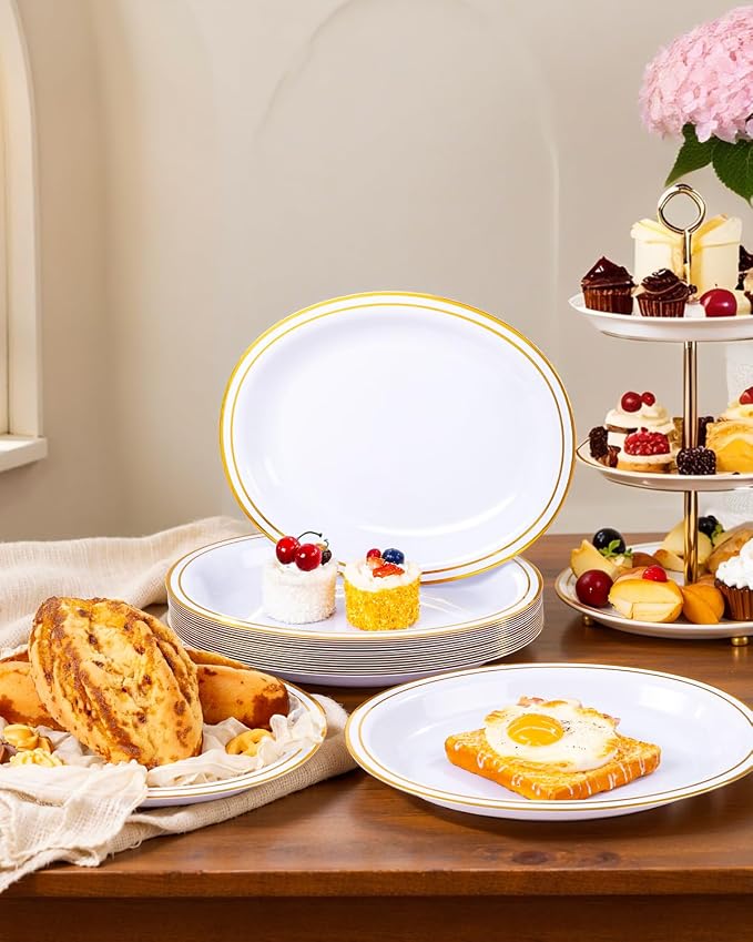 YOUBET 24PCS Gold Oval Plastic Plates - Image 9