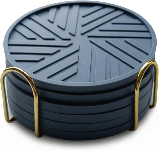 Silicone Coasters Set of 6 & Gold Holder by Angardy+Homeware