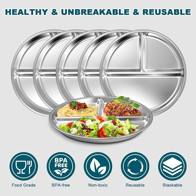 EWFEN Stainless Steel Toddler Plate Set of 6, Non Slip | Unbreakable Toddler - Image 7